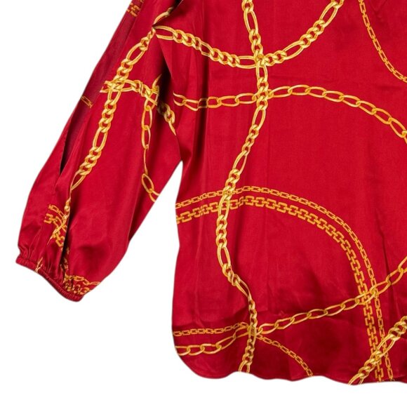 Bold Elements Women's Pullover Wrap Long Sleeve Red Chain Blouse Size XL NWT - Picture 6 of 11